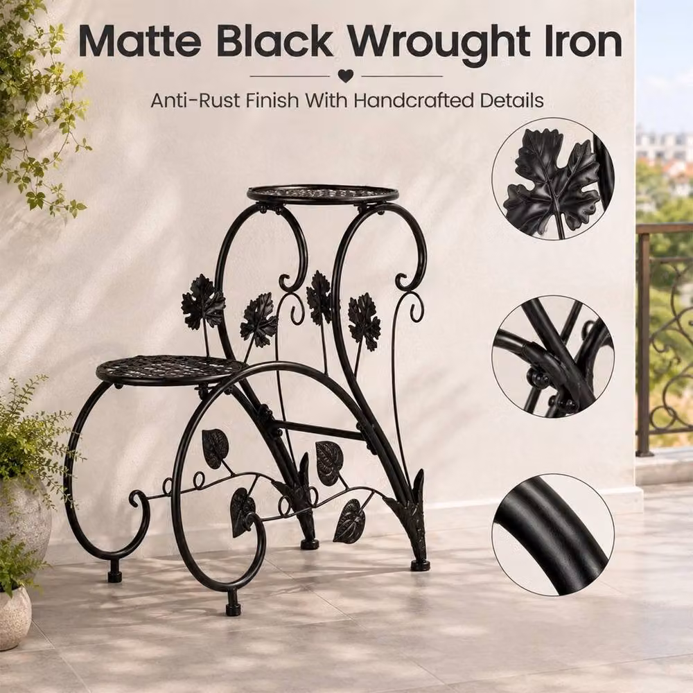 EONLION 2-Piece Metal Flower Pot Stand for Indoor and Outdoor Plants, Black – 4