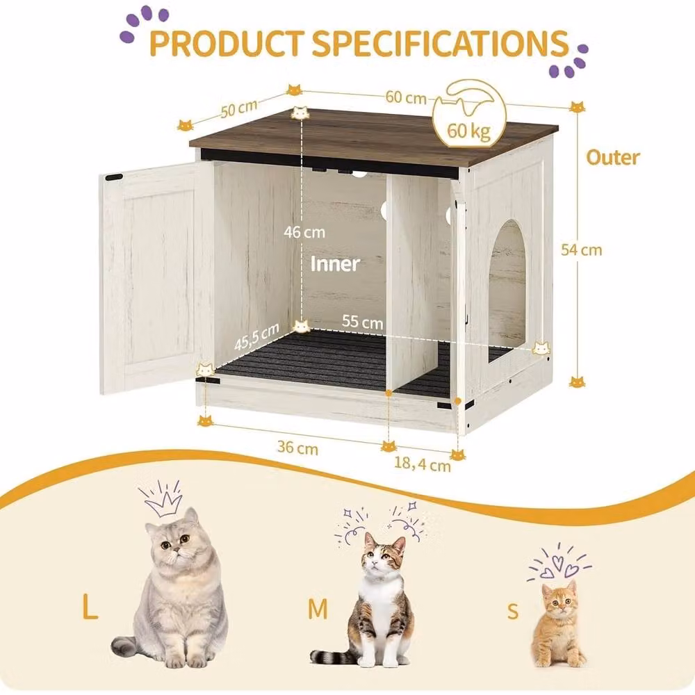 Nordara White Hidden Cat Litter Box Enclosure and Indoor Cat House Furniture, Width: 80 cm – 2