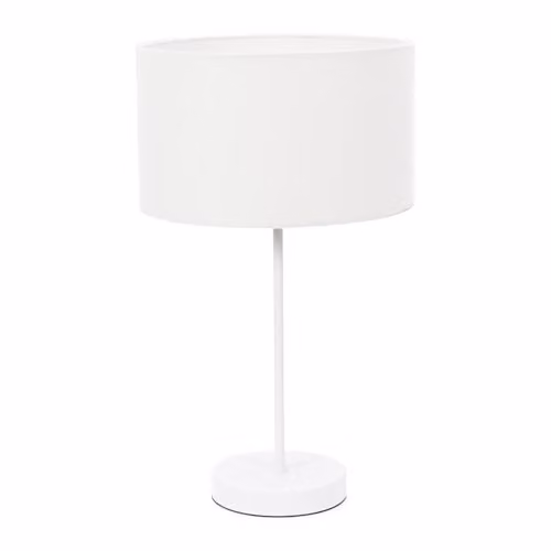ValueLights White Metal Single Stem Table Lamp with White Fabric Drum Lampshade and Included LED Bulb – 1