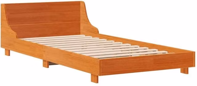 Berkfield Home Modern Solid Wood Pine Bed Frame in Waxed Brown, W/D/H: 90 x 200 x 52 cm