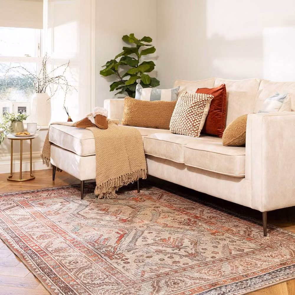 Kukoon Vintage Distressed Rectangular Area Rug in Beige, W: 80 cm, L: 300 cm – 2