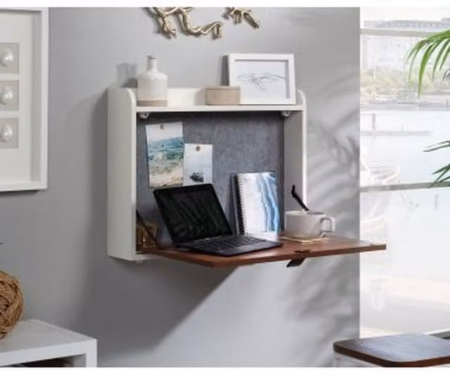 Teknik Modern Acacia Wood Drop Leaf Secretary Desk in Grey, Brown or White
