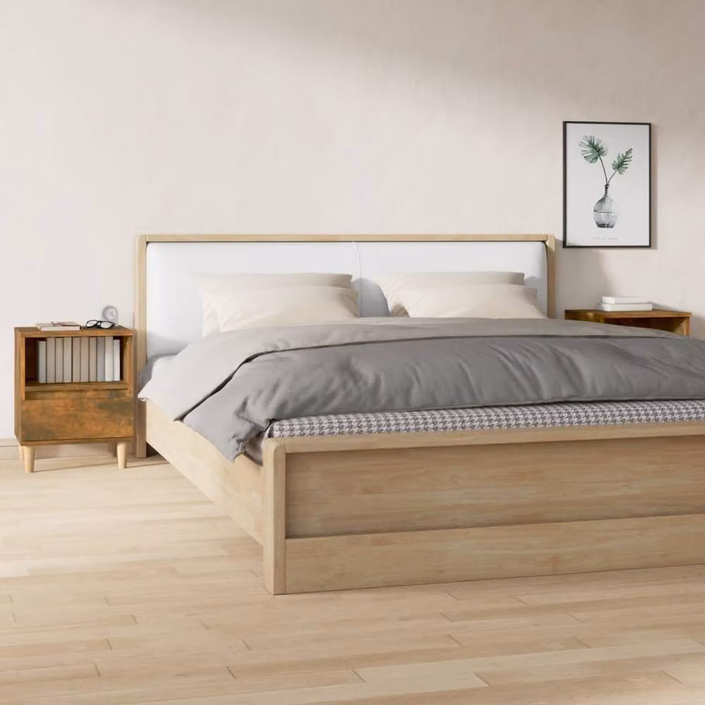Berkfield Home Set of 2 Smoked Oak Bedside Cabinets in Brown, W/D/H: 40 x 35 x 50 cm – 2