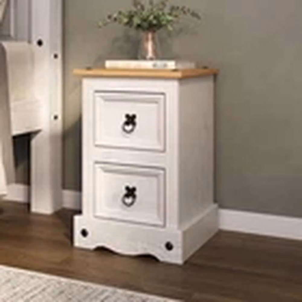 EONLION White 2-Drawer Rustic Pine Bedside Cabinet Nightstand – 3
