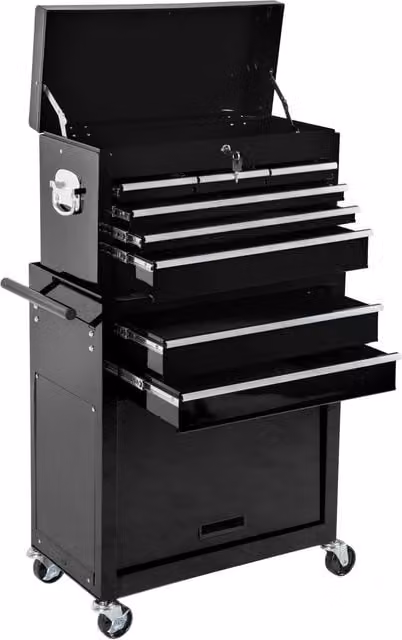 TECTAKE Rollable 8 Drawer Tool Chest in Black
