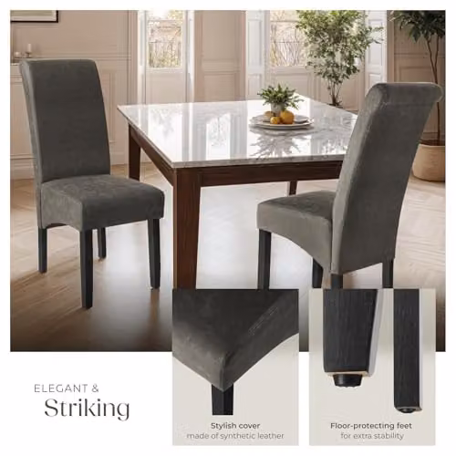 tectake Set of 4 Dining Chairs with Synthetic Leather Covers and Wood Legs in Grey – 5