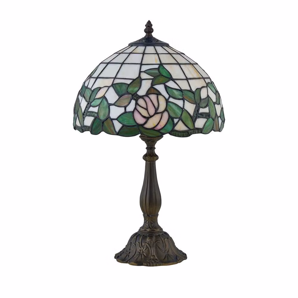 First Choice Lighting Trent Tiffany Floral Set of 2 Table Lamps, Bronze and Multicolour, Height: 47 cm – 2