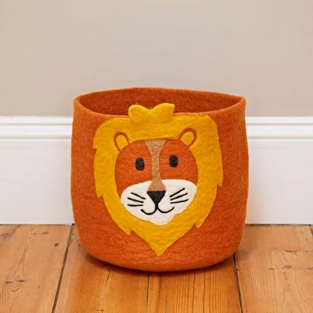 Paper High Handmade Kids Lion Storage Basket in Orange