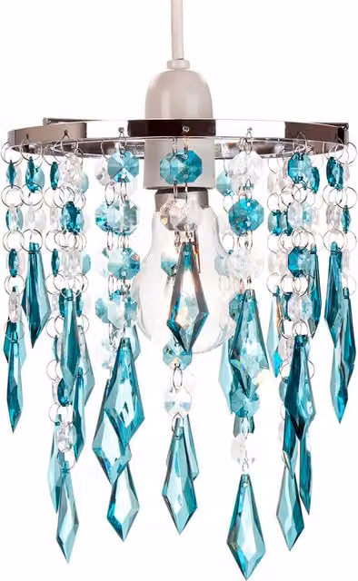 Happy Homewares Modern Waterfall Design Pendant Shade with Acrylic Droplets and Beads in Petrol Blue
