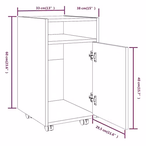 vidaXL Side Cabinet with Wheels in Grey Sonoma, W/D/H: 33 x 38 x 60 cm – 3
