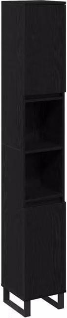 Berkfield Home Black Oak Bathroom Cabinet with Hinged Doors and Open Shelf, W/D/H: 30 x 30 x 190 cm – 1