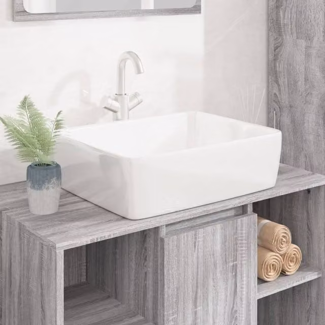 Berkfield Home White Ceramic Rectangular Wash Basin W: 48 cm, D: 37 cm, H: 13 cm – 1