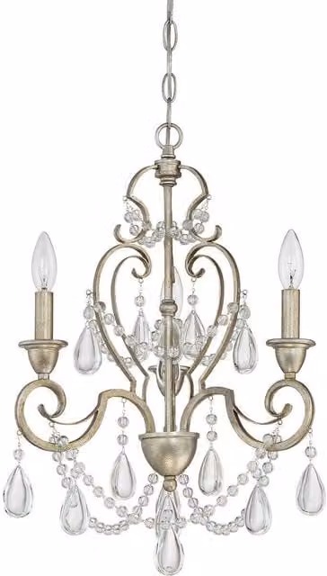 Loops 3 Bulb Vintage Gold Crystal Chandelier Hanging Pendant Light with E14 LED Compatibility