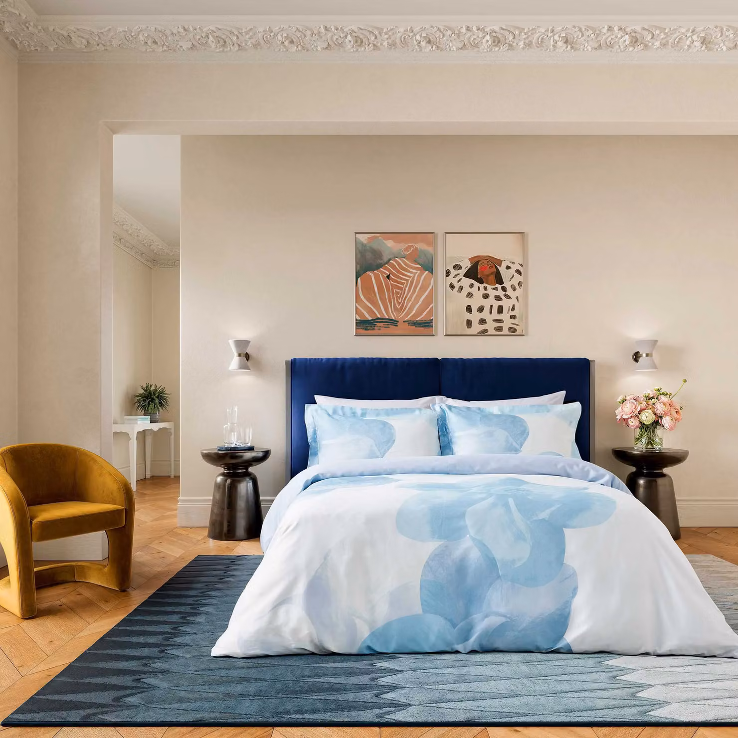 Ted Baker Photo Magnolia Cotton Mako Satin Duvet Cover and Pillowcase Set, Blue and White, W: 140 cm, L: 200 cm – 2