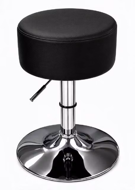 netfurniture Low Bar Kitchen Stool with Black Synthetic Leather Padded Seat and Adjustable Height