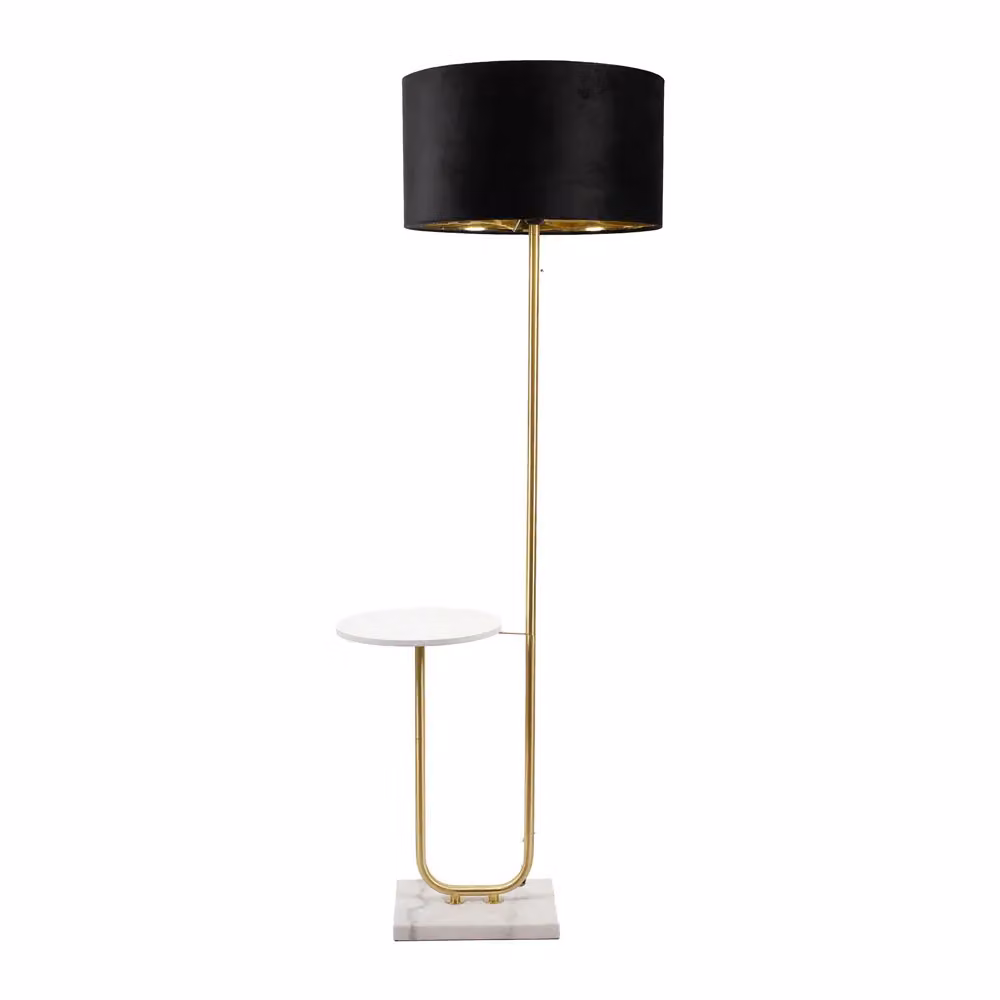 ValueLights Tavel Gold Floor Lamp with Black Velvet Drum Shade and Gold Inner Shade including Bulb – 2