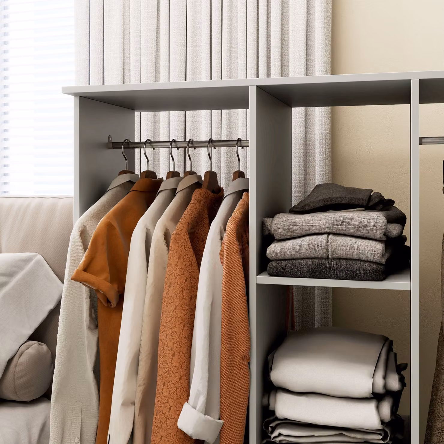 HOMCOM Double Open Wardrobe on Wheels with Clothes Hanging Rail and 3 Storage Shelves, Grey, W/D/H: 120 x 30 x 128 cm – 7