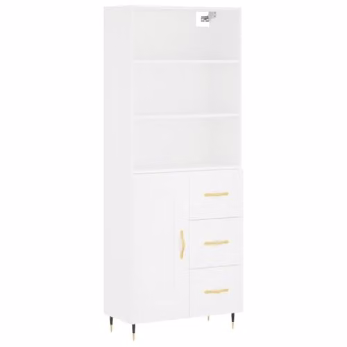 vidaXL Modern White Highboard with Hinged Doors and Internal Shelves, W/D/H: 69.5 x 34 x 180 cm