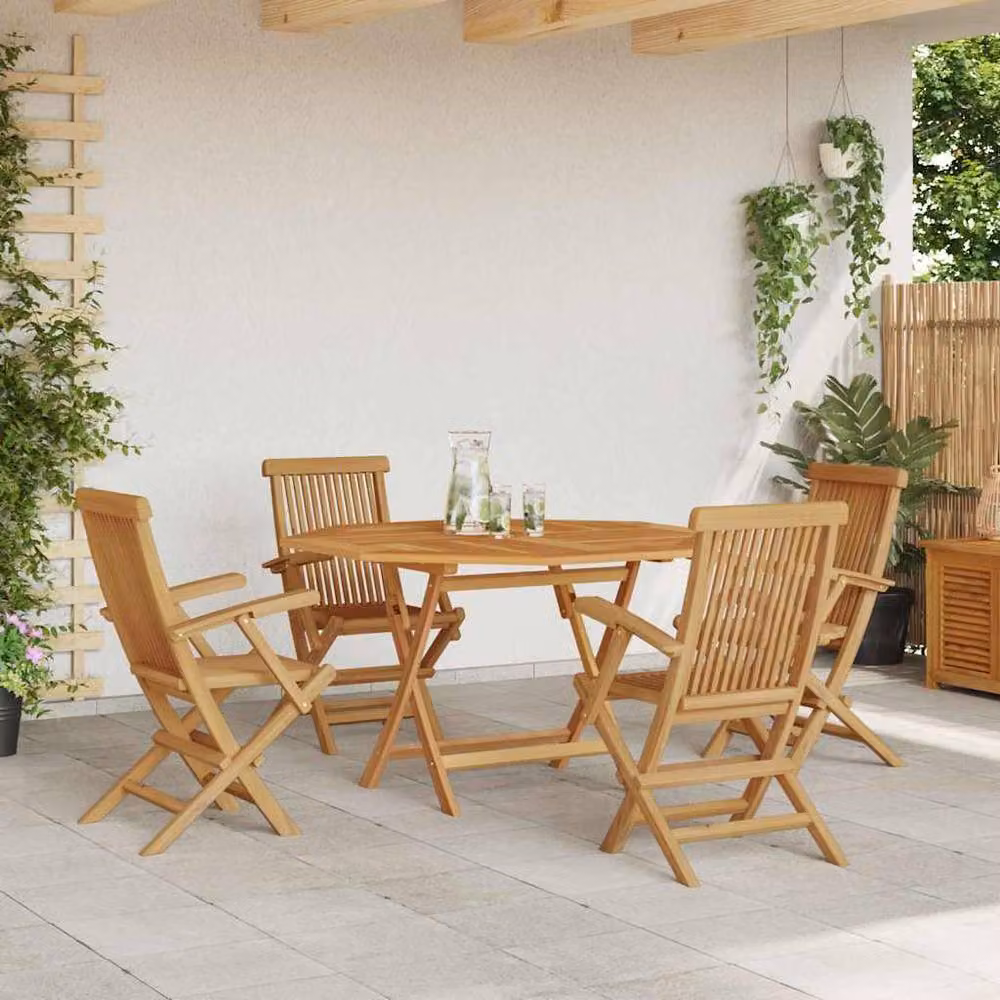 Berkfield Home Modern 5 Piece Garden Dining Set in Brown Solid Teak and Acacia Wood – 3