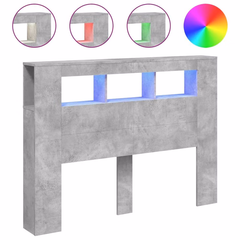 Berkfield Home LED Headboard in Concrete Grey with Integrated Lighting and Shelf, W/D/H: 140 x 18.5 x 103.5 cm – 2