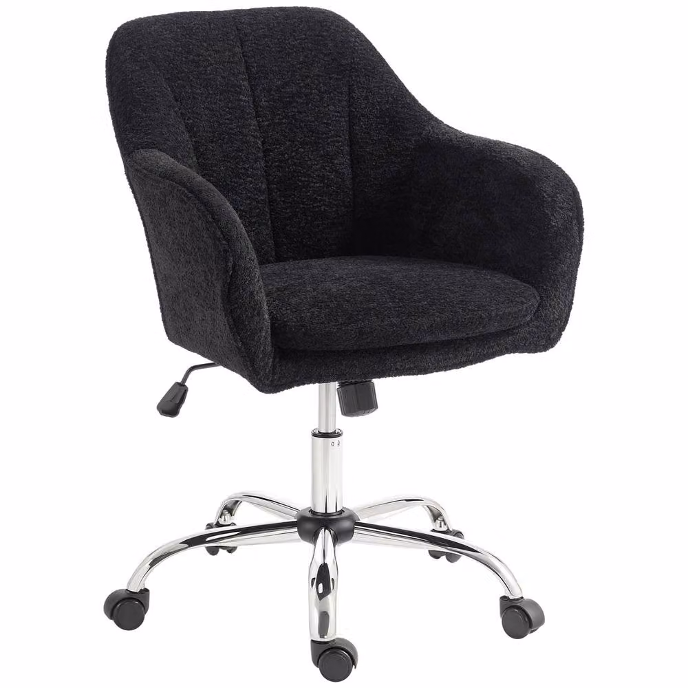 STILVORA Modern Black Fabric Upholstered Task Chair with Armrests and 360 Degree Swivel Wheels – 4
