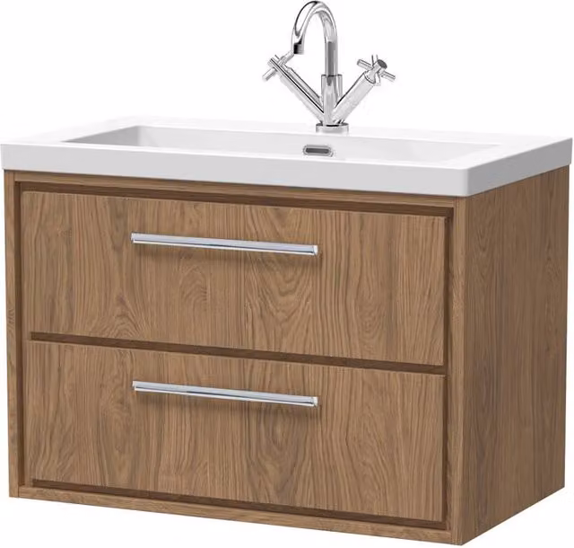 Balterley Longnor 2 Drawer Wall Hung Vanity Basin Unit in Antique Oak Brown, Width: 80 cm