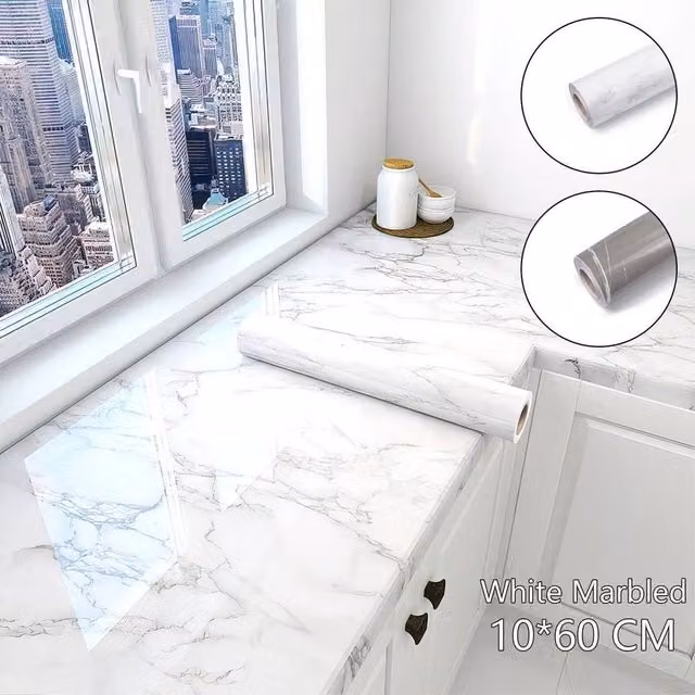 NESTLUNE White Self Adhesive Kitchen Worktop Covering Film, W: 15 cm, L: 1000 cm