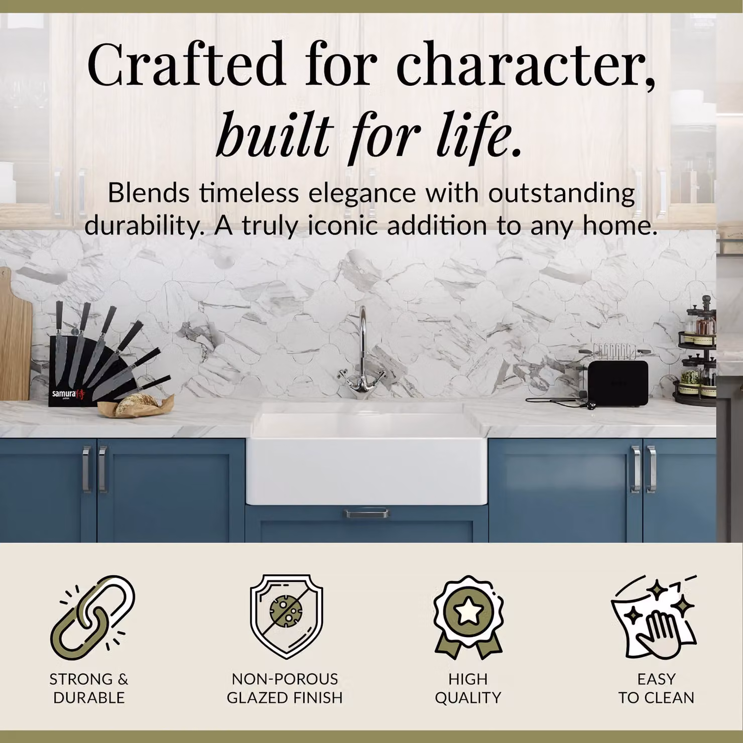Balterley White Ceramic 1 Bowl Butler Sink with Tap Ledge, Mixer Tap and Waste, Width: 795 mm – 2