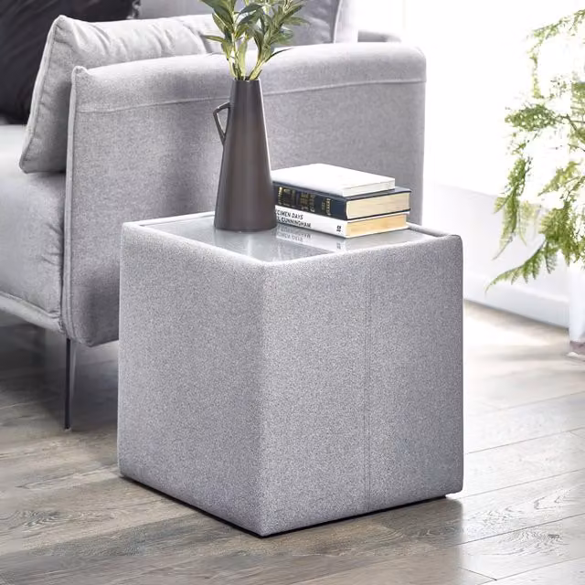 Julian Bowen Rohe Square Glass Lamp Table in Grey