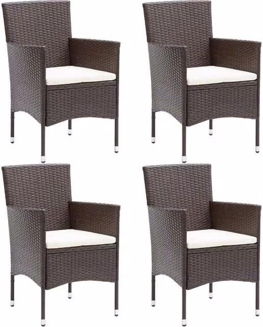 Berkfield Home Set of 4 Modern Brown Poly Rattan and Metal Garden Dining Chairs – 1