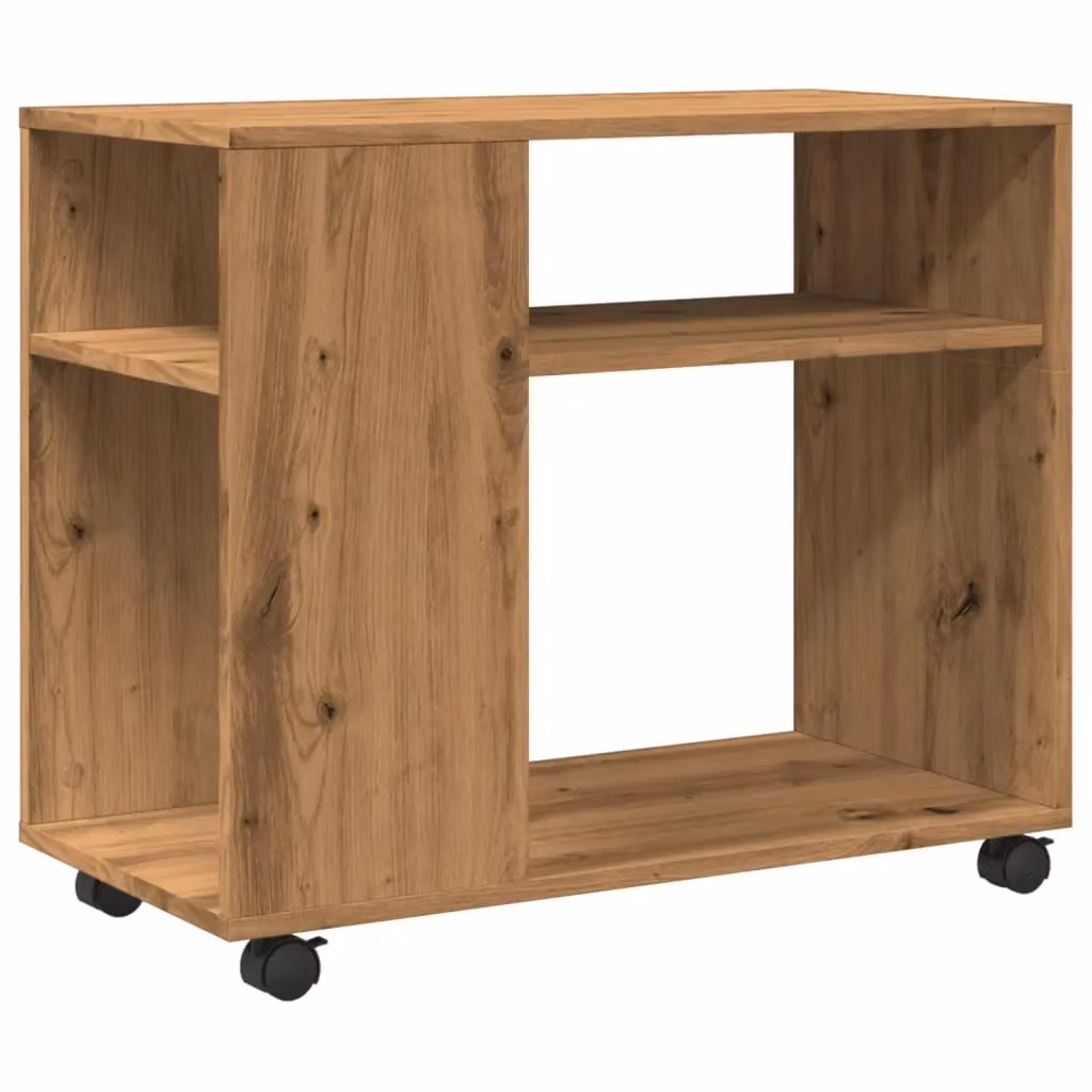 Berkfield Home Artisan Oak Side Table with Wheels in Brown, W/D/H: 70 x 35 x 60 cm – 2