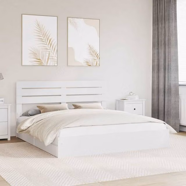 Berkfield Home White Engineered Wood Storage Bed with Headboard and Drawers W/D/H: 180 x 200 cm