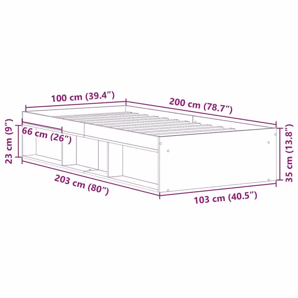 Berkfield Home Grey Sonoma Bed Frame with Side Compartments W/D/H: 100 x 200 cm – 2