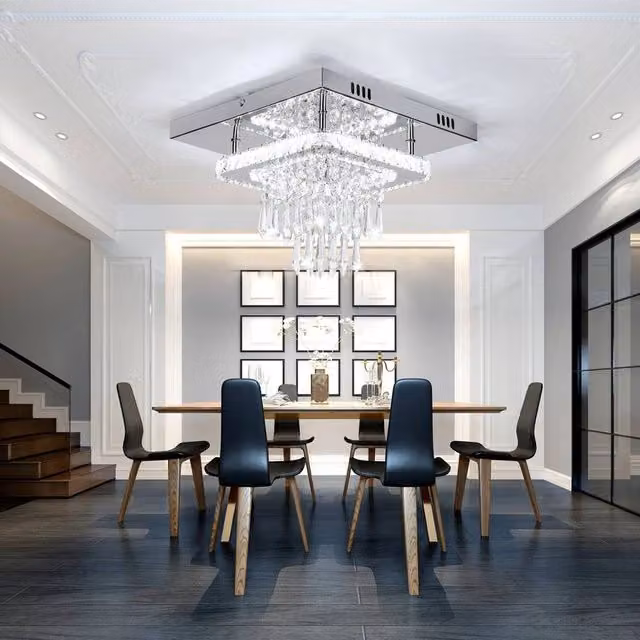 FLAVORA Modern Square Crystal LED Ceiling Light in Silver, W/D/H: 30 x 30 x 20 cm