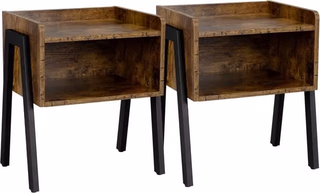 Yaheetech Set of 2 Rustic Brown Square Side Tables for Living Room and Bedroom