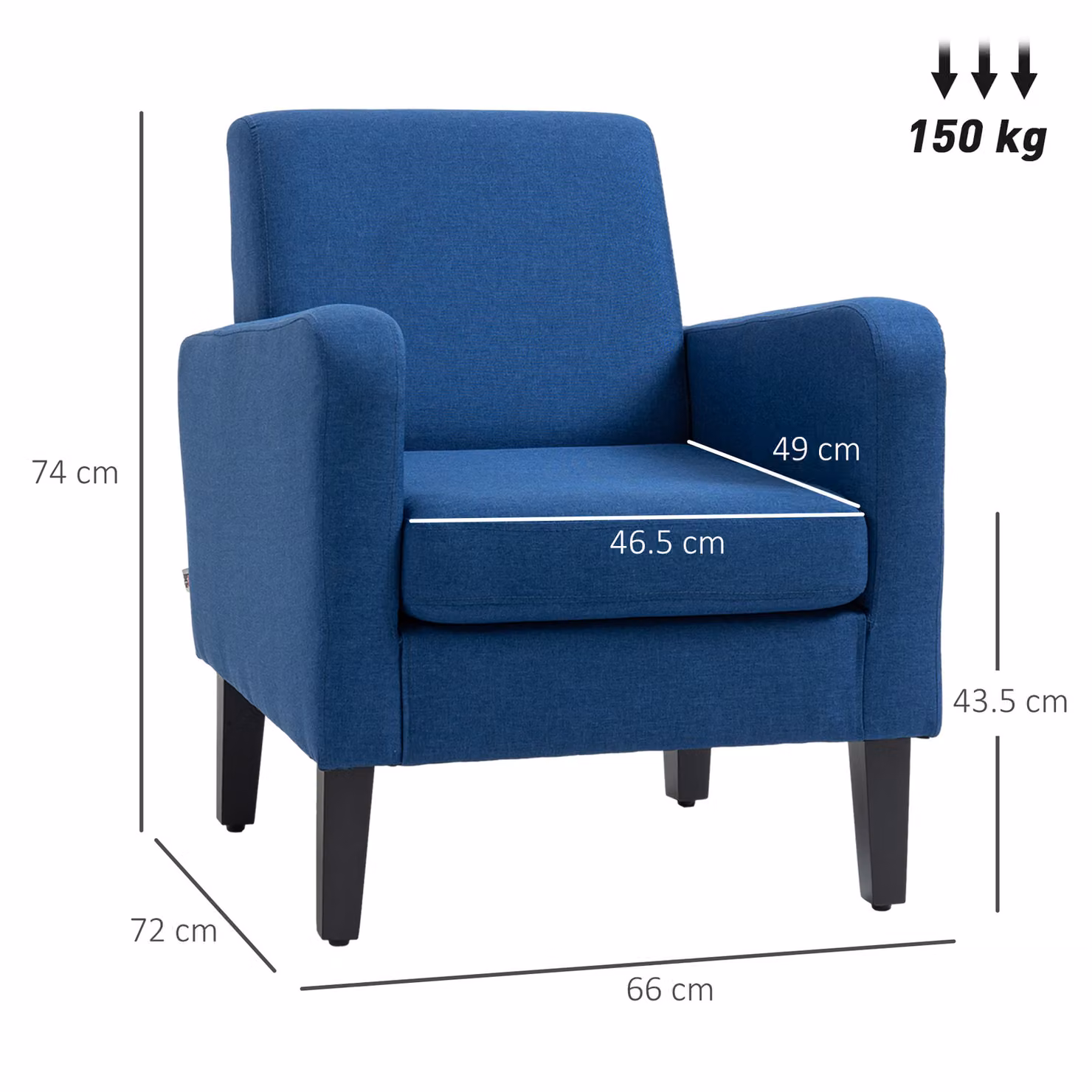 HOMCOM Modern Blue Accent Chair with Anti-Cat-Scratch Fabric and Rubberwood Legs – 3