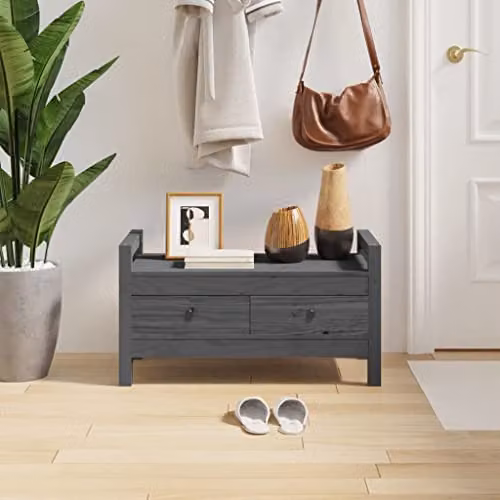 vidaXL Modern Grey Solid Pine Wood Hall Bench and Shoe Rack W/D/H: 80 x 40 x 43 cm – 2
