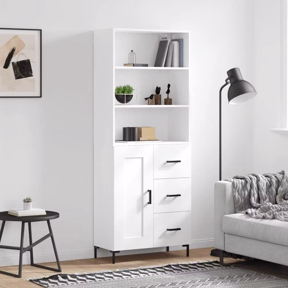 Berkfield Home Modern White Highboard with Hinged Doors and Internal Shelves, W/D/H: 69.5 x 34 x 180 cm – 2