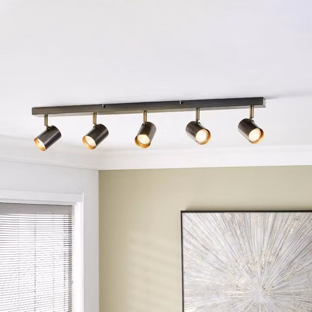 Pagazzi Hereford 5-Spot Industrial Bar Track Light in Grey and Gold/Brass – 1