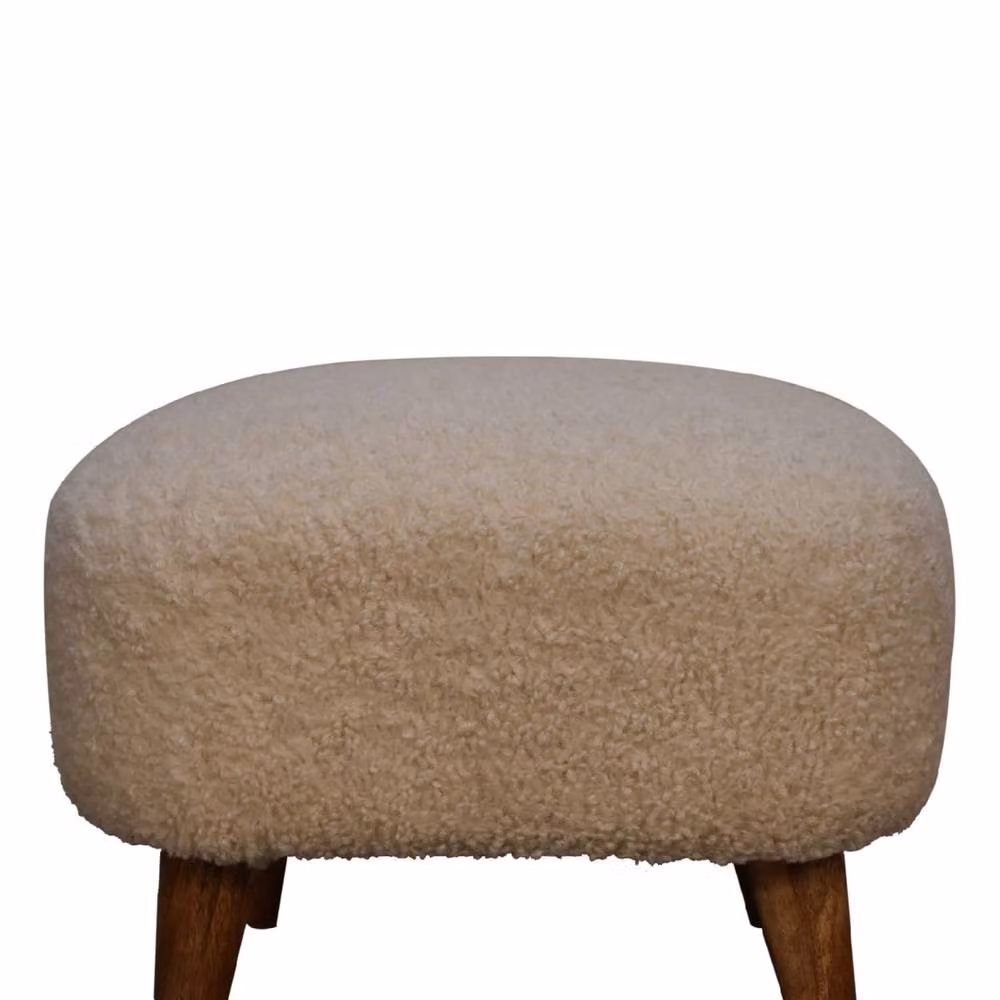 Wyld Haus Olbia Square Bouclé Footstool in Beige with Mango Wood Legs W/D/H: 40 x 40 x 40 cm – 3