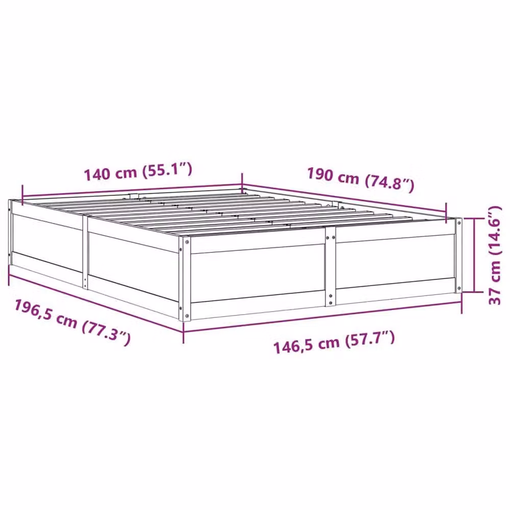 Berkfield Home Solid Wood Pine Bed Frame in Waxed Brown, W/D/H: 140 x 190 cm – 2