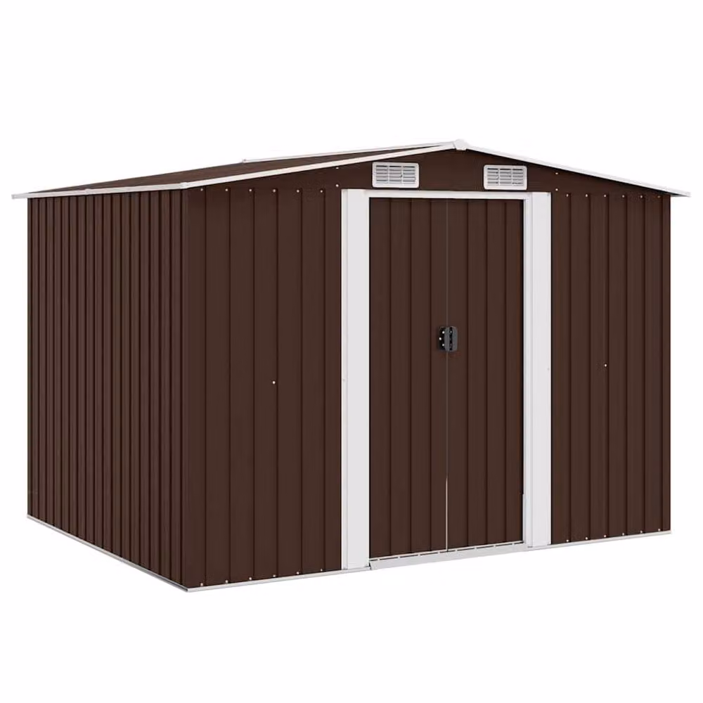 Berkfield Home Brown Steel Garden Storage Shed W: 257 cm, D: 205 cm, H: 178 cm – 2