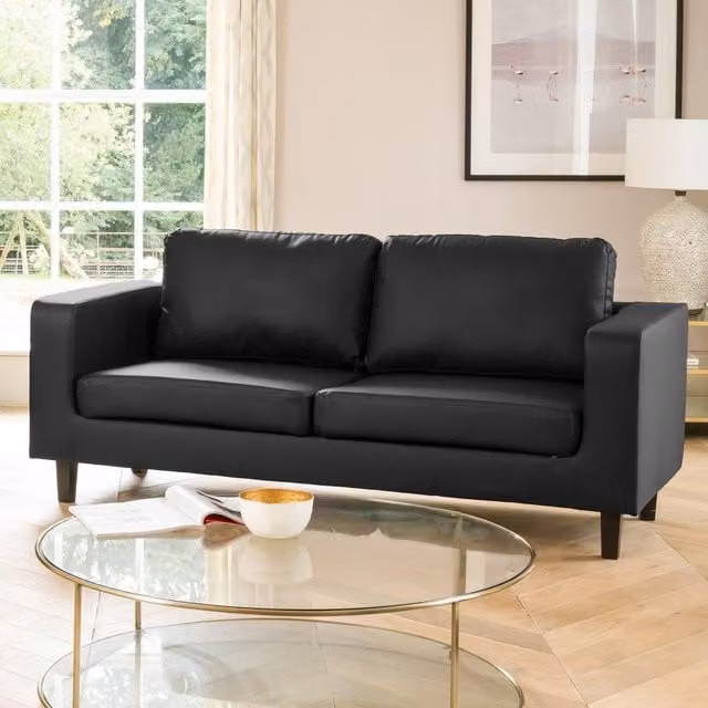 Artemis Home Monmouth 3 Seat Sofa in Black Synthetic Leather with Solid Wood Frame