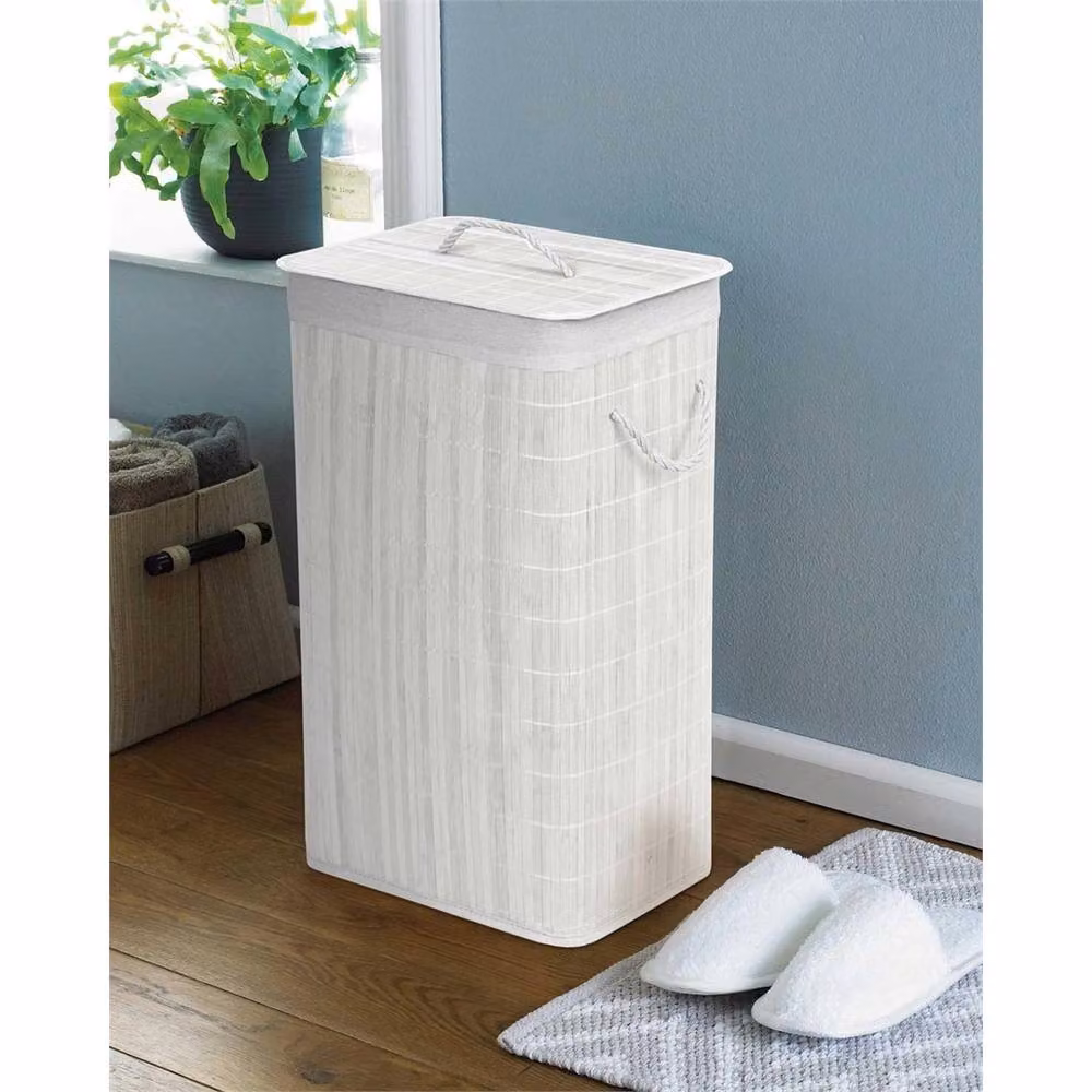 Nordara Rectangular Bamboo Laundry Basket with Lid, Handles and Removable Fabric Liner in White – 4