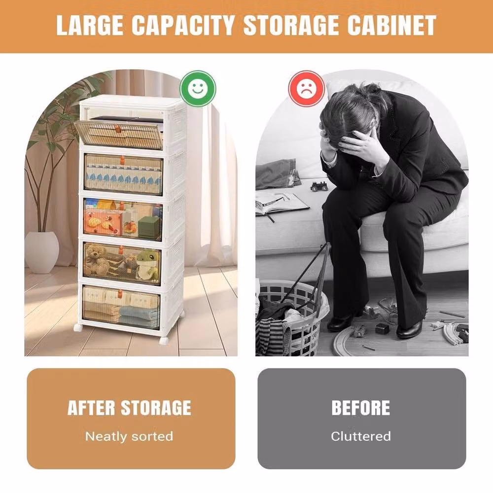 FORGEVIO 5-Tier Stackable Storage Cabinet in White, W/D/H: 39 x 28 x 98 cm – 3