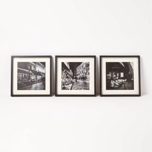Homescapes Set of 3 Paris City Photograph Framed Wall Art, Black and White