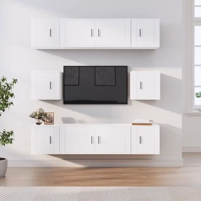 Berkfield Home 8 Piece Classic White TV Cabinet Set in Engineered Wood