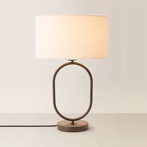 ValueLights Antonia Oval Table Lamp with Cream Boucle Drum Shade and Matte Black Base – 1