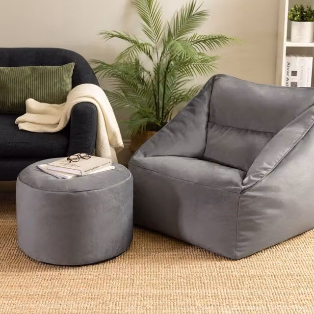 icon Natalia Velvet Adults Bean Bag Armchair and Pouffe in Dusk Pink and Anthracite Grey – 1