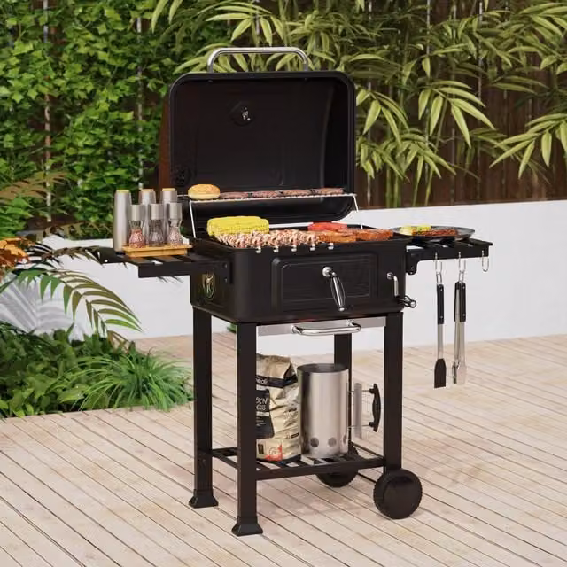 House of Home BBQ Smoker Grill Thermometer with Adjustable Black Steel Charcoal Pan – 1
